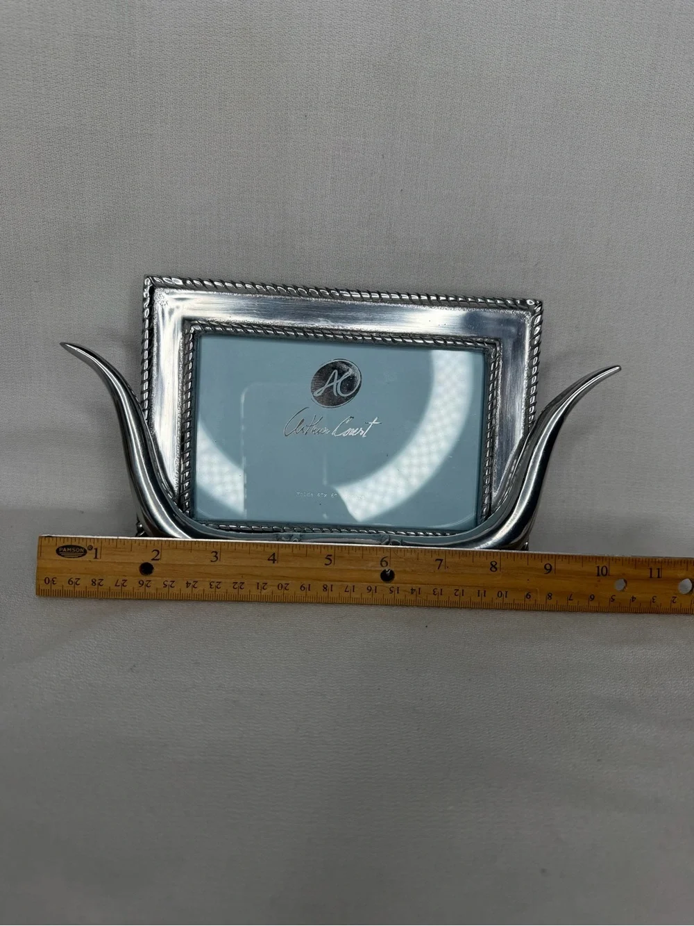 Arthur Court Longhorn Silver-tone Desk 4x6”Photo Frame Ranch Western Accent